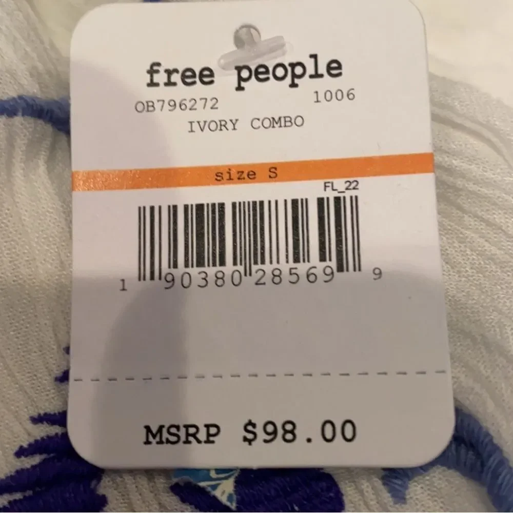 Free People NWOT White and Blue Embroidered Dress Sz M